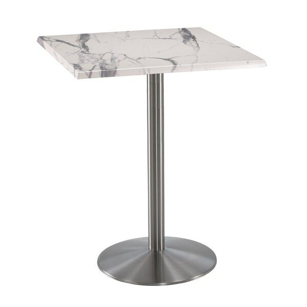 Holland Bar Stool Co 42" Tall OD214 Stainless Steel Table Base 22" Diameter 30"x30" Square White Marble Top OD214-2242SSOD30SQWM - main
